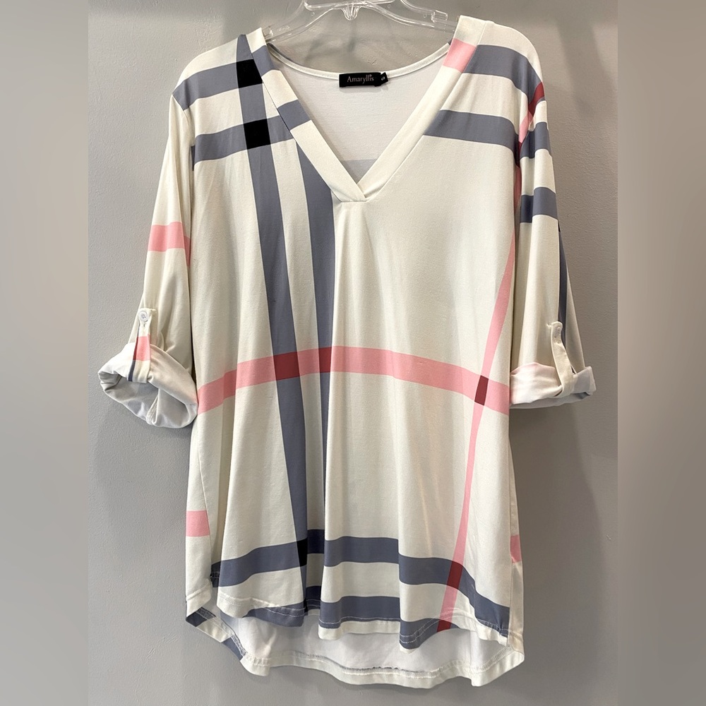Tunic with Blue/Pink Color Block Striping